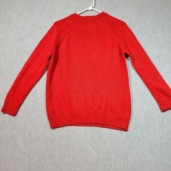 POOF Sweater Womens Small Red Sequin Santa Merry Christmas Don't Stop Believing - Picture 6 of 7